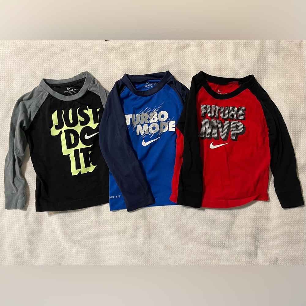 Bundle of 3 Nike long sleeved shirts. Boys size 2T and 24M.